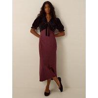 Monsoon Womens Fiona Tie-Front Velvet-Look Midi Dress - Red
