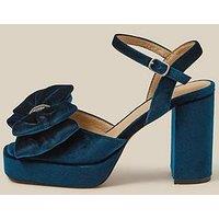 Monsoon Womens Roxi Velvet Bow Platform Heeled Shoes - Blue
