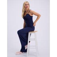 Boux Avenue Womens Ribbed Frill Ruched Pyjama Set - Dark Blue
