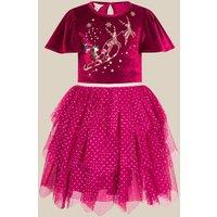 Monsoon Girls Reindeer Embellished Tulle Skirt Disco Dress - Dark Red