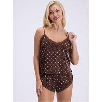 Boux Avenue Daisy Spot Satin Cami Set - Chocolate