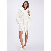 Boux Avenue Womens Hooded Embroidered Borg Dressing Gown - White