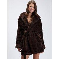 Boux Avenue Fluffy Stripe Short Gown - Chocolate