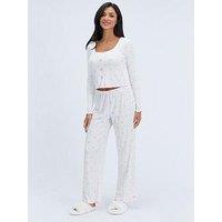 Boux Avenue Heart Rib Bow Trim Pj Set - Ivory Mix