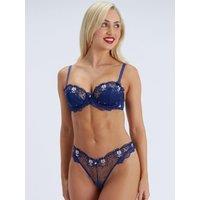 Boux Avenue Womens Sheer Embroidered Lace Thong - Blue