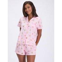 Boux Avenue Womens Teddy Bear Button-Through Shortie Pyjama Set - Pink