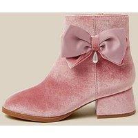 Monsoon Girls Velvet Bow Side Zip Party Boots - Pink