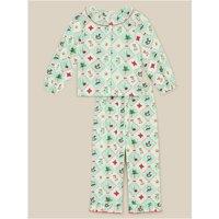 Monsoon Girls Woven Christmas Bow Patch Pyjamas - Green