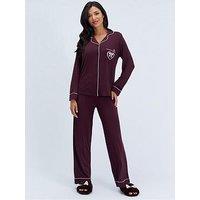 Boux Avenue Womens Modal Piped Long Sleeve Pyjama Set - Purple