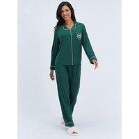 Boux Avenue Womens Modal Piped Long Sleeve Pyjama Set - Green