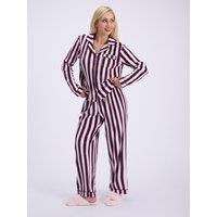Boux Avenue Womens Stripe Velour Button-Through Pyjama Set - Purple
