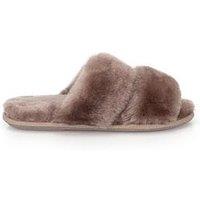 Just Sheepskin Womens Poppy Open Toe Sheepskin Slider Slippers - Coffee