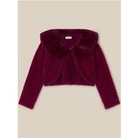 Monsoon Girls Fluffy Detachable Collar Cardigan - Dark Red