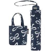 Totes Womens Umbrella & Shopper Bag Gift Set - Dog/Navy Bow