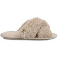 Totes Crossover Faux Fur Slider Slippers - Natural