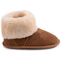 Just Sheepskin Womens Suede Sheepskin Lined Shearling Cuff Slipper Boots - Brown