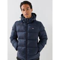 Gant Mens Removable Hood Water-Repellent Padded Jacket - Navy