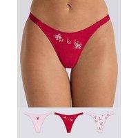 Boux Avenue Gigi High Leg Thong 3 Pk - Red Mix