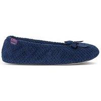 Totes Isotoner Womens Popcorn Bow Ballerina Slippers - Dark Blue