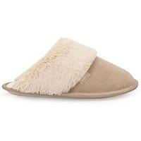 Totes Isotoner Womens Suede Mule Slippers With Faux Fur Lining - Sand