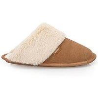 Totes Isotoner Womens Suede Mule Slippers With Faux Fur Lining - Tan