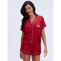 Boux Avenue Womens Satin Button Front Short Pyjama Set - Dark Red