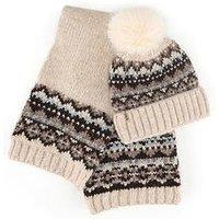 Totes Totes Womens Fair Isle Scarf & Hat Set - Oat