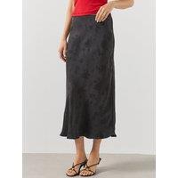 Mango Womens Devore A-Line Midi Skirt - Black