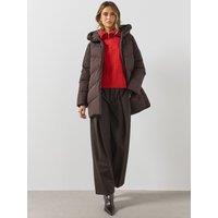 Mango Womens Padded Longline Hooded Coat - Brown