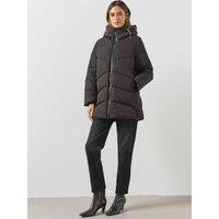 Mango Womens Hooded Longline Puffer Anorak - Black