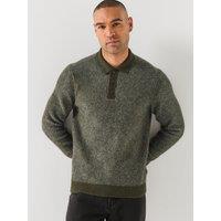 Jack & Jones Mens Simon Souffle Rib Knit Long Sleeve Polo Shirt - Dark Green