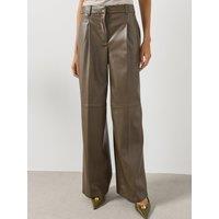 Mango Wide Leg Faux Leather Trousers - Brown