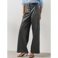 Mango Wide Leg Faux Leather Trousers - Black