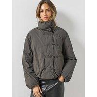 Mango Womens Toggle Fastening Funnel Neck Padded Anorak - Grey
