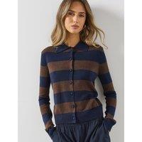 Mango Womens Striped Lapel Collar Button Cardigan - Brown