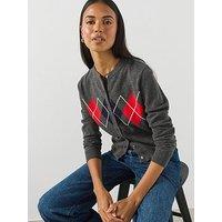 Mango Argyle Pattern Button-Front Cardigan - Grey