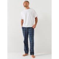 Jack & Jones Mens Florence 2-Piece Cotton Checked Pyjama Set - White