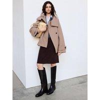 Mango Womens Funnel Neck Asymmetric Button Short Coat - Brown