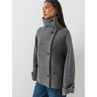 Mango Womens Funnel Neck Wool Jacket - Grey