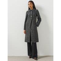 Mango Womens Leopard Print Long Coat - Grey