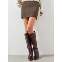 Mango Womens Houndstooth Mini Pencil Skirt - Brown