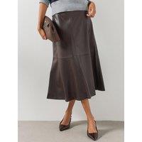 Mango Midi Flared Faux Leather Skirt - Brown