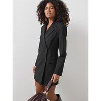 Mango Womens Double Breasted V-Neck Lapel Mini Blazer Dress - Black