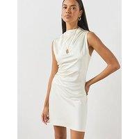 Mango Draped Neckline Ruched Dress - Cream