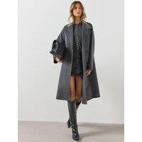 Mango Womens Handmade Longline Wide Lapel Coat - Grey
