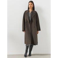 Mango Double-Breasted Longline Check Coat - Brown