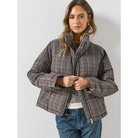 Mango Womens Checked Quilted Anorak Jacket - Navy
