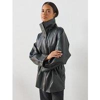 Mango Faux Leather Funnel Neck Jacket - Black