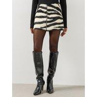 Mango Womens Zebra Zip Front Mini Skirt - Black