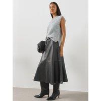 Mango Womens Paris Faux Leather Flared Midi Smart Skirt - Black